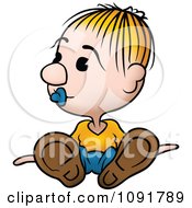 Poster, Art Print Of Blond Boy Sitting And Sucking A Pacifier