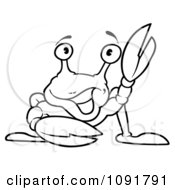 Clipart Black And White Crab Holding Up A Pinsher Royalty Free Vector Illustration by dero