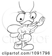 Clipart Black And White Grumpy Bug Gesturing To Stop Royalty Free Vector Illustration by dero