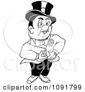 Clipart Black And White Man Tightening His Jacket Royalty Free Vector Illustration