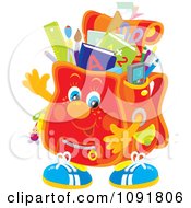 Clipart Waving Backpack Full Of Supplies Royalty Free Vector Illustration
