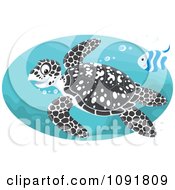 Black Spotted Sea Turtle And Fish Swimming