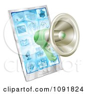 Poster, Art Print Of 3d Green Megaphone Over A Cell Phone