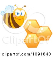Poster, Art Print Of Friendly Bee And Honeycombs