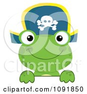Poster, Art Print Of Green Frog Pirate Looking Over A Surface