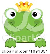 Poster, Art Print Of Green Frog Prince Looking Over A Surface