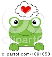 Clipart Green Loving Frog Looking Over A Surface Royalty Free Vector Illustration