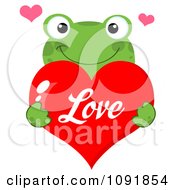 Poster, Art Print Of Green Frog Holding A Red Love Valentine Heart