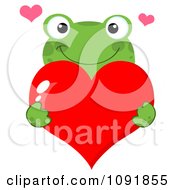 Poster, Art Print Of Green Frog Holding A Red Valentine Heart