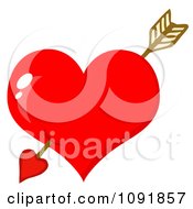 Clipart Cupids Arrow Through A Shiny Red Valentine Heart Royalty Free Vector Illustration