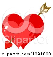 Poster, Art Print Of Cupids Arrow Through Two Shiny Red Valentine Hearts