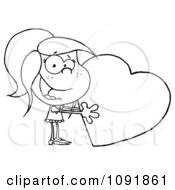Clipart Outlined Girl Holding A Valentine Heart Royalty Free Vector Illustration