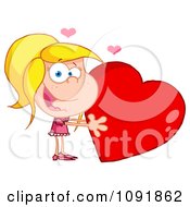 Blond Girl Holding A Shiny Red Valentine Heart by Hit Toon