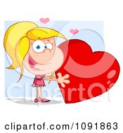 Clipart Cute Girl Holding A Shiny Red Valentine Heart Royalty Free Vector Illustration