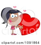 Clipart Cute Indian Girl Holding A Red Valentine Heart Royalty Free Vector Illustration by Hit Toon