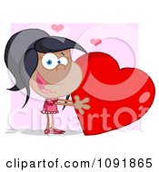 Clipart Cute Black Girl Holding A Red Valentine Heart Royalty Free Vector Illustration