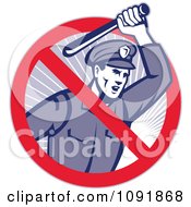 Retro Brutal Police Officer And Prohibited Symbol