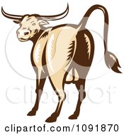 Clipart Retro Texas Longhorn Bull From The Rear Royalty Free Vector Illustration