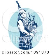 Poster, Art Print Of Retro Blue Bagpipe Player