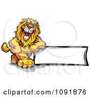 Poster, Art Print Of Friendly Lion Leaning On A Blank Sign