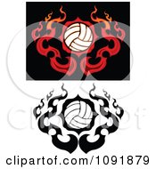 Poster, Art Print Of Fire Engulfed Volleyballs In Color And Black And White