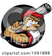 Poster, Art Print Of Buff Baseball Athlete Ready To Swing A Bat Over A Gray And Black Circle