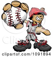 Baseball Boy Holding Out A Ball And Resting A Bat On His Shoulder