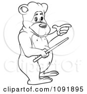 Clipart Outline Of A Teacher Bear Holding A Wand Royalty Free Vector Illustration
