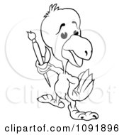 Clipart Outline Of A Parrot Artist With A Brush Royalty Free Vector Illustration by dero