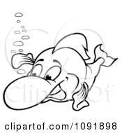 Clipart Outline Of A Fish And Bubbles Royalty Free Vector Illustration