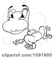Clipart Outline Of A Frog Looking Back Royalty Free Vector Illustration