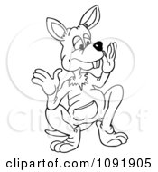 Clipart Outline Of A Kangaroo Holding Its Hands Up Royalty Free Vector Illustration