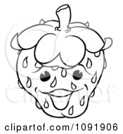 Clipart Outline Of A Happy Strawberry Royalty Free Vector Illustration by dero