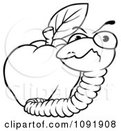 Clipart Outline Of A Mad Worm And Apple Royalty Free Vector Illustration by dero