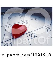 Poster, Art Print Of 3d Red Heart Paper Weight Resting On A Valentines Day Calendar