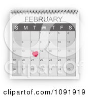 Poster, Art Print Of 3d Pink Heart On A Valentines Day February Calendar
