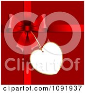 Poster, Art Print Of 3d Blank Heart Gift Tag Tied To A Bow On Red
