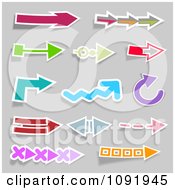 Clipart Colorful And White Outlined Arrows On Gray Royalty Free Vector Illustration
