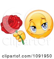 Poster, Art Print Of Romantic Valentine Emoticon Holding Out A Rose