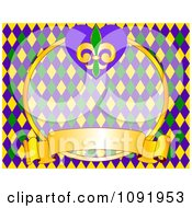 Poster, Art Print Of Yellow Green And Blue Mardi Gras Fleur De Lis Background With Copyspace