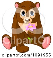 Clipart Cute Bear Smelling A Flower Royalty Free Vector Illustration