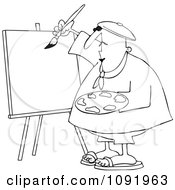 Poster, Art Print Of Outlined Artist Painter Working On A Blank Canvas