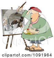 Poster, Art Print Of Chubby Artist Painter Working On A Winter Mountain Scene