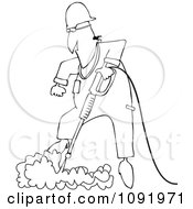 Clipart Outlined Worker Pressure Washing The Ground Royalty Free Vector Illustration