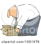 Business Man Bending Over To Pick Up An Open Box
