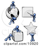 Poster, Art Print Of Blue Men With A Globe Presentation Board Cube And Star
