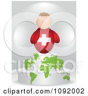 Poster, Art Print Of 3d Swiss Flag Person On An Atlas Podium