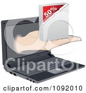 Poster, Art Print Of Hand Emerging From A Laptop With A Fifty Percent Off Software Box