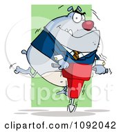 Clipart Gray Bulldog Using A Jackhammer Royalty Free Vector Illustration