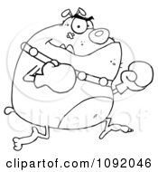 Clipart Outlined Bulldog Boxer With Gloves Royalty Free Vector Illustration